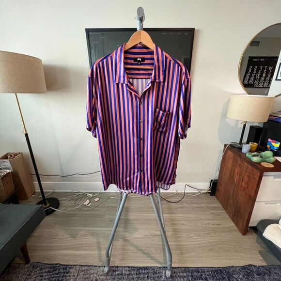 Stussy - Silk Striped SS Shirt (#1110233) - Pink, Blue - Picture 1 of 7